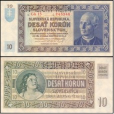 Slovakia Eslováquia P-4s.1 Fe 10 Korun 1939 Andrej Hlinka Spécimen