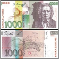 Slovenia Eslovênia P-17a S/Fe 1.000 Tolarjev 1992 France Prešeren