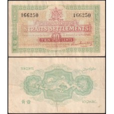 Straits Settlements Assentamentos do Estreito P-8b Sob 10 Cents 1919 Straits Settlements Assentamentos do Estreito P-8b Sob 10 Cents 1919
