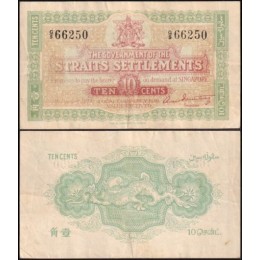 Straits Settlements Assentamentos do Estreito P-8b Sob 10 Cents 1919