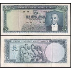 Turkey Turquia P-174a Sob 5 Lira 1965 Kemal Atatürk 