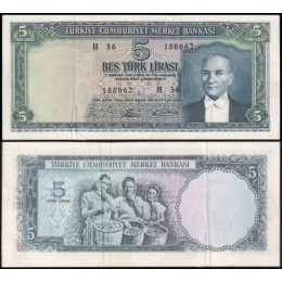 Turkey Turquia P-174a Sob 5 Lira 1965 Kemal Atatürk 