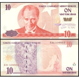 Turkey Turquia P-218a.1 Fe 10 New Lira 2005 Kemal Atatürk