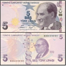 Turkey Turquia P-222b Fe 5 Lira 2013 Série B