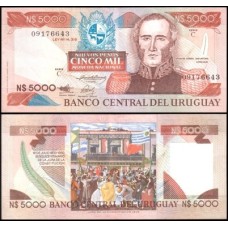 Uruguay Uruguai P-65a.3 Sob 5.000 Nuevos Pesos ND (1983) Juan Antonio Lavalleja