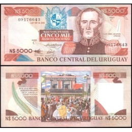 Uruguay Uruguai P-65a.3 Sob 5.000 Nuevos Pesos ND (1983) Juan Antonio Lavalleja