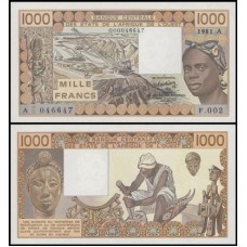 W A S Costa do Marfim P-107Ab S/Fe 1.000 Francs 1981