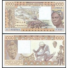 W A S Costa do Marfim P-107Aj S/Fe 1.000 Francs 1990