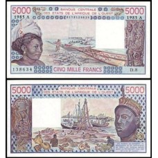 W A S Costa do Marfim P-108An S/Fe 5.000 Francs 1985